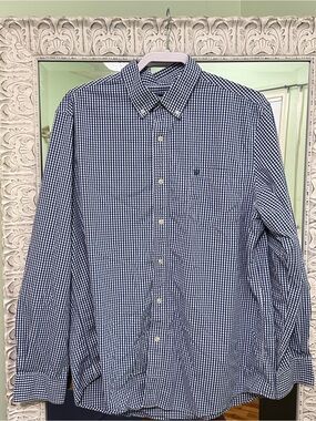 Chaps Navy and White Gingham Button-Down Shirt